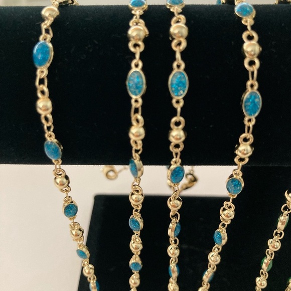 Yellow Gold Plated Turquoise Colored Stone Brand New - Picture 1 of 8